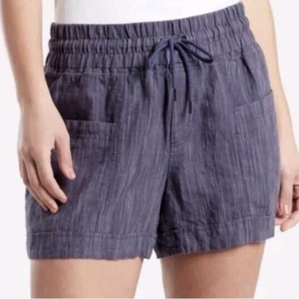 Athleta Cabo Linen 4"‎ Textured Shorts Blue Travel Beach Lounge Women’s 26